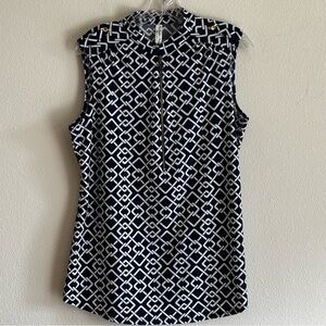PerSeption Concept Women's Navy and White Sleeveless Blouse SZ XL